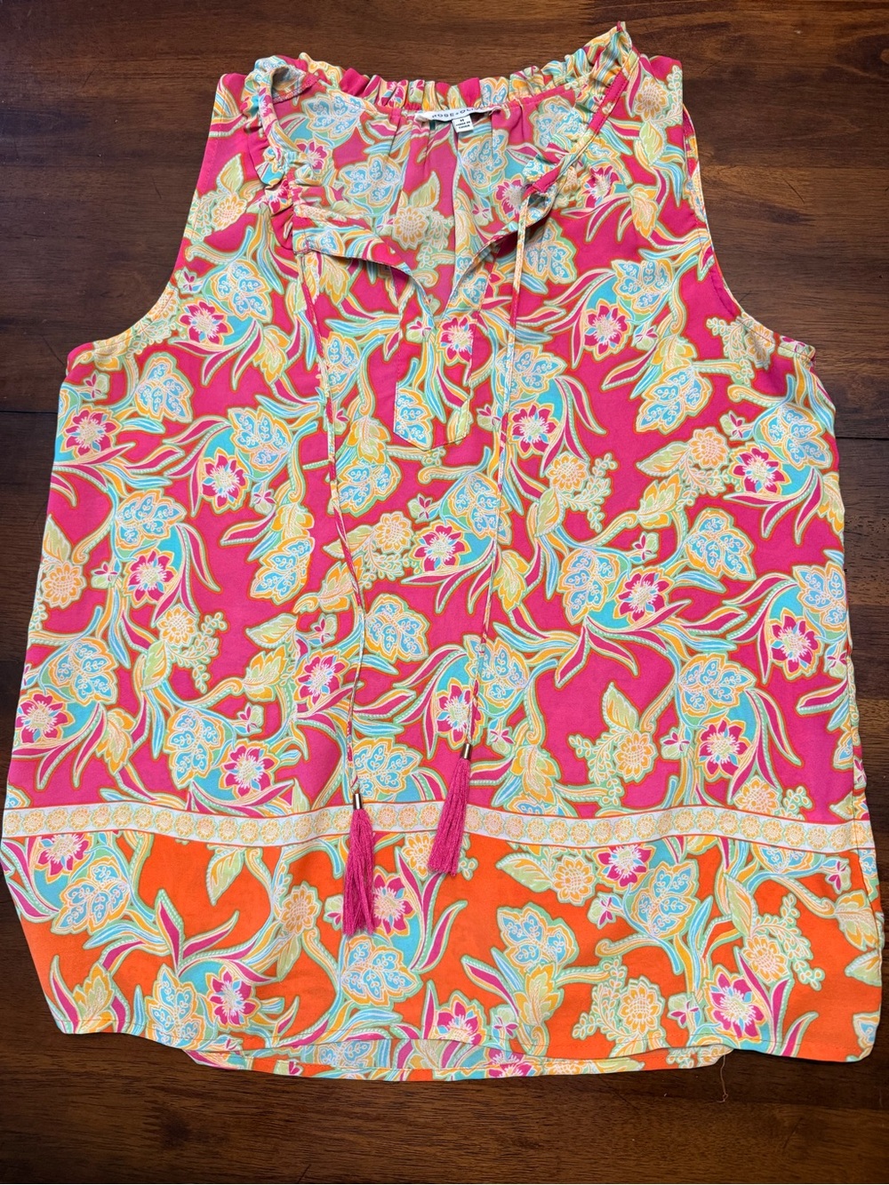 Rose & Olive Pink and Orange Floral Tie-Front Sleeveless Top